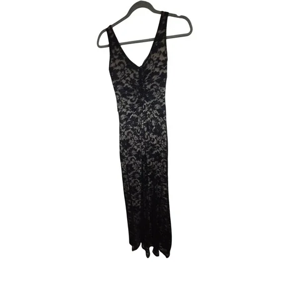 Emerald Sundae Womens Black Lace Nude Lining V-Neck Maxi Dress Size XS Slit - Picture 3 of 4